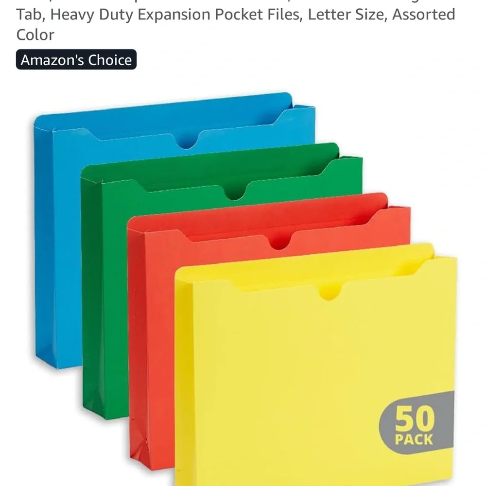 Assorted Color Expansion Pocket Files - 50 Pack